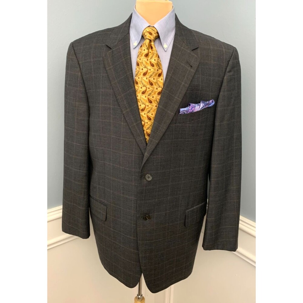 Joseph Abboud Blazer Mens 44R Wool Super 110s Plaid USA Made Jacket Sportcoat